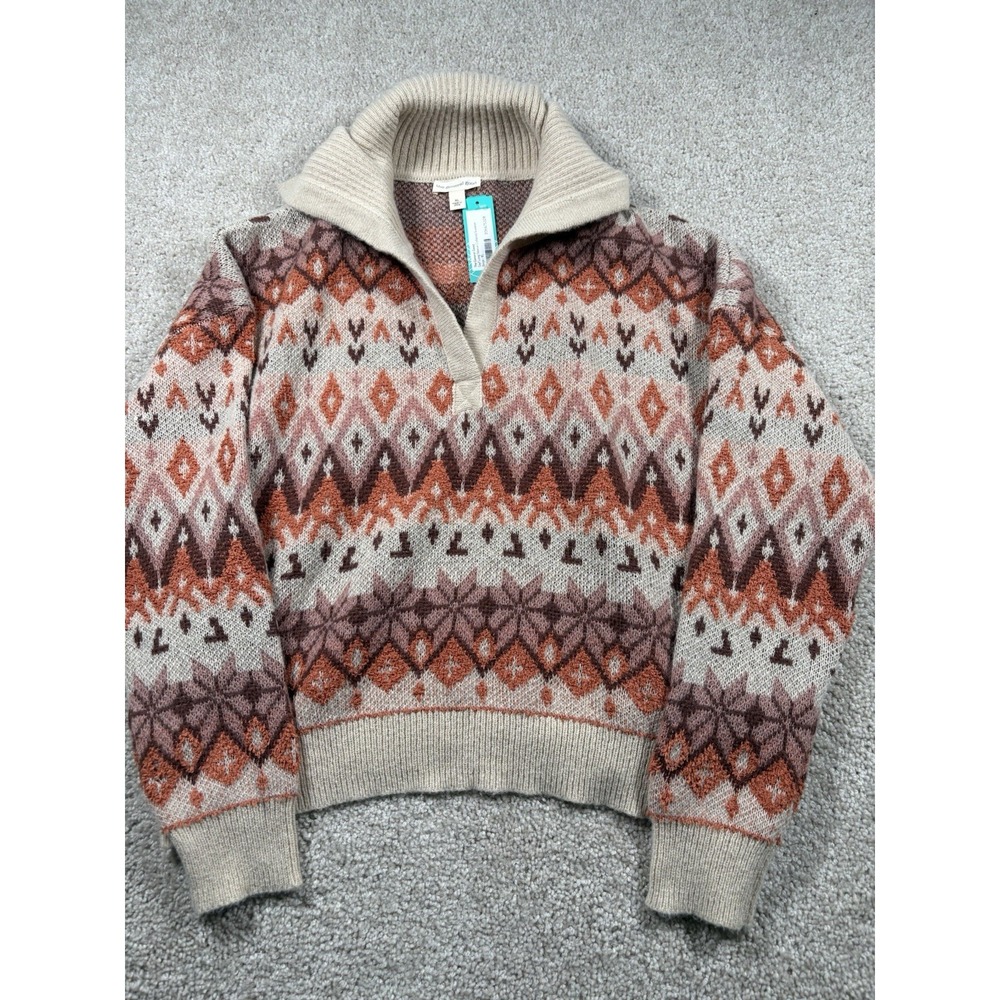 NWT Stitch Fix Boho Aztec Fair Isle Pullover Sweater Quarter Zip Fall Size XL